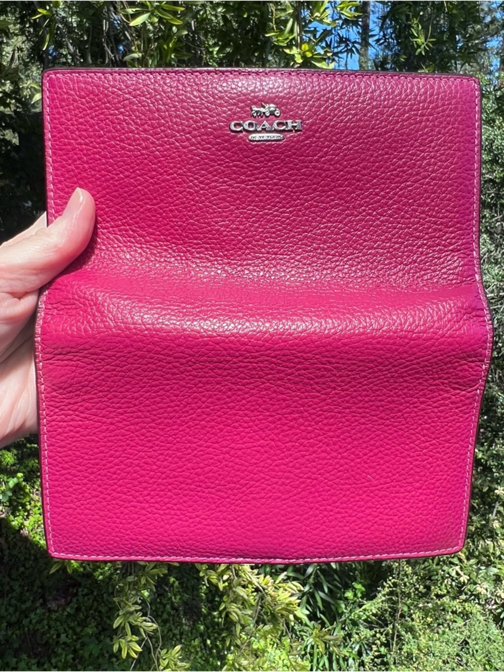 COACH Bifold Snap Wallet Womens Pink Pebble Leather Cardholder w Silver Hardware - Picture 4 of 14